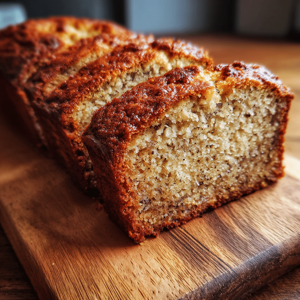 3 Ingredient Banana Bread: The Easiest, Tastiest Loaf You’ll Ever Try 3 Freshly baked 3 ingredient banana bread loaf on wooden board